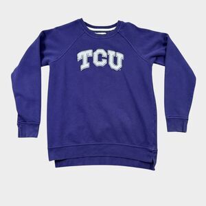 TCU Horned Frogs Sweatshirt Men's Large Purple Spell Out Raglan League NCAA